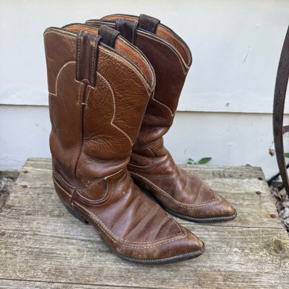VTG 1960s Justin Boots Brown Cowgirl Stovepipe Stitched Edge L4023 Size 6 1/2B - Picture 1 of 8